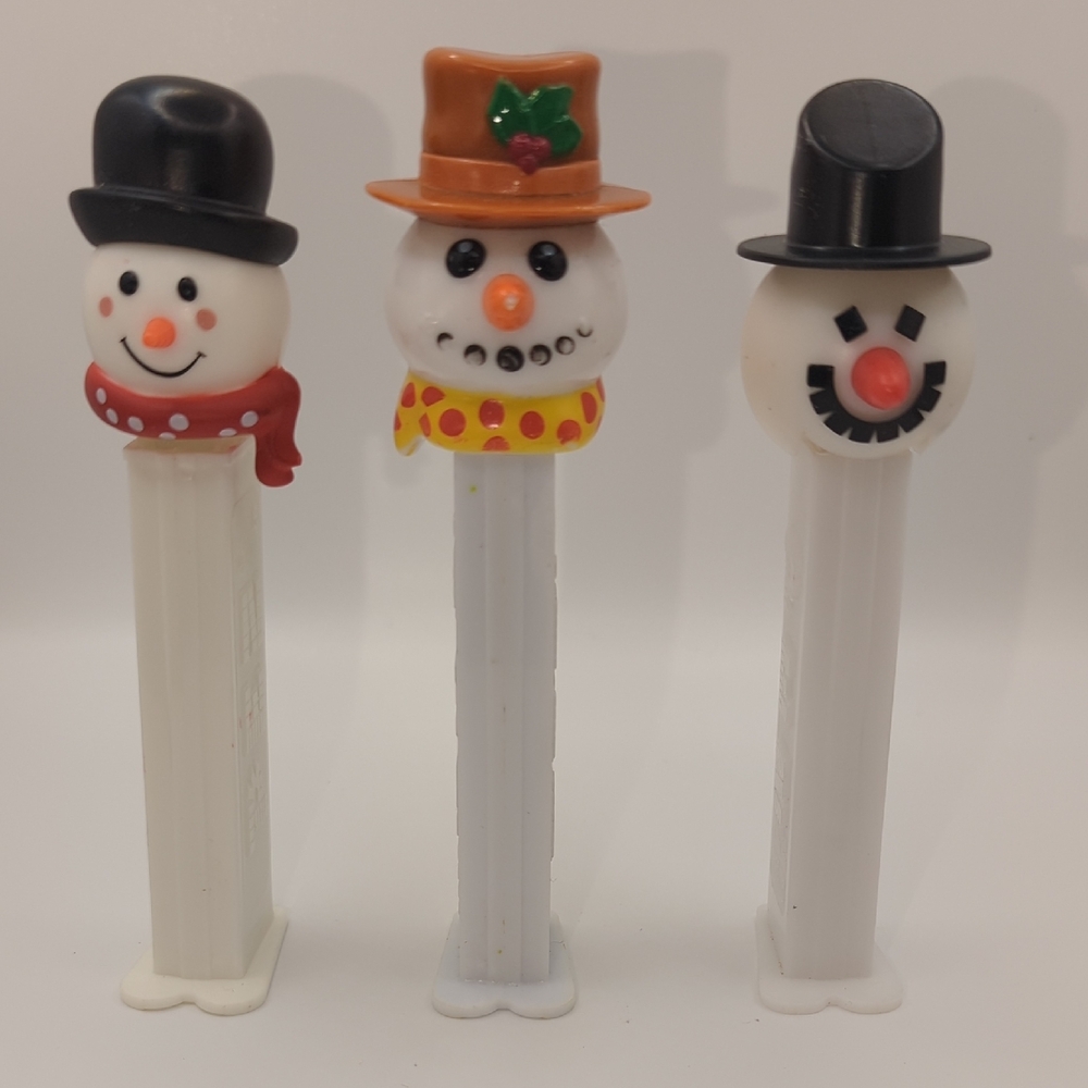 PEZ Snowman Dispenser Set - Black, White, Red Winter Holiday Christmas
